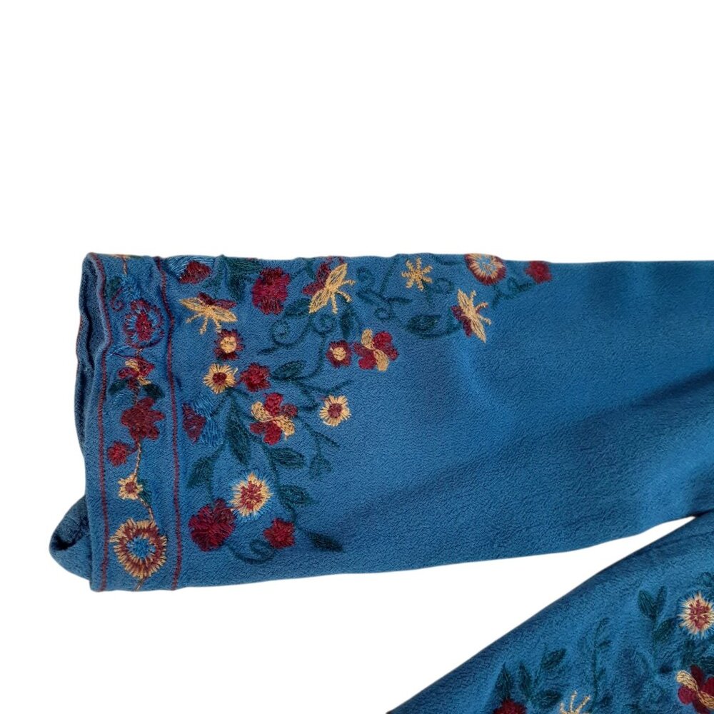 Altar'd State Boho Blouse Womens Royal Blue Floral Embroidered Long Sleeve Small - Picture 5 of 6